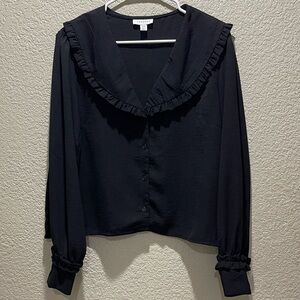 Topshop Black Ruffle Collar Blouse
